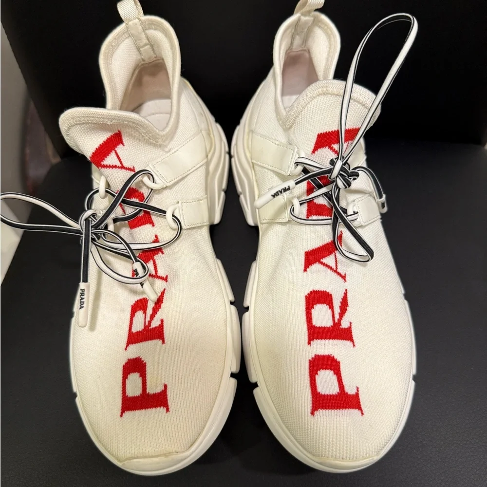 Authentic Prada Knit Sneakers with Red logo - Picture 1 of 11